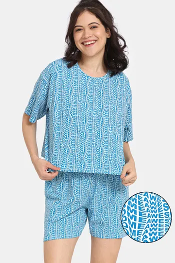 Buy Rosaline Disco Daze Knit Cotton Shorts Set - Starlight Blue